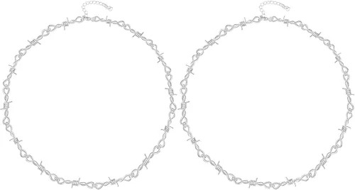 Dcfywl731 2 collares de alambre de púas, estilo punk, cadena de espinas para hombres y mujeres, gargantilla de espina hip hop, regalo de joyería