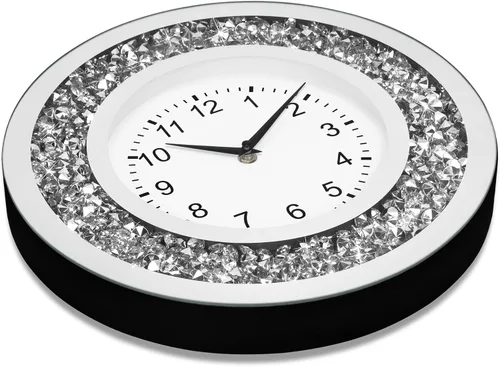 Miniatura 3 de Reloj de pared con espejo de diamante triturado de cristal de 14 pulgadas, reloj de pared brillante brillante plateado para sala de estar