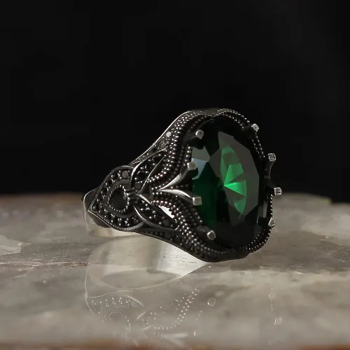 Miniatura 3 de Zircon Ring-925k Unisex Silver Jewelry-Vintage Gemstone Ring-Gift for Him and Her-925k Turkish Handmade Sterling Silver Green Ring