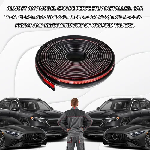 Miniatura 6 de Precinto de Goma para Ventana de Coche en Forma de V Negro, 13.12 pies x 0.6 pulgadas, Silencioso y a Prueba de Polvo, Para Coches, Camiones, SUV
