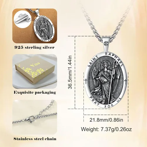 Miniatura 57 de Vito Collar de plata de ley 925 para mujeres y hombres, San Benito, crucifijo, Caravaca, San Cristóbal, San Judas, medalla patronal, amuleto
