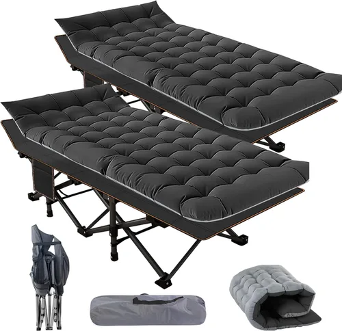 Barbella Paquete de 2 catres plegables, catres de camping para adultos, catre de dormir portátil con colchón, cama plegable para exteriores, cama de