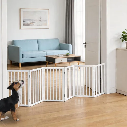Miniatura 21 de Puerta para perros para interiores, valla independiente para perros, para la casa, puertas, pasillos o escaleras, puerta para mascotas plegable