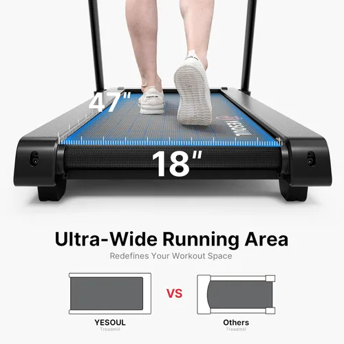 Miniatura 4 de YESOUL Treadmills for Home, 3.5HP Folding Treadmill with Handrail, 300 lbs Capacity, 18-Inch Wide Deck, Quiet Shock Absorption, LED Display &