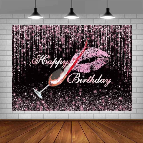 Miniatura 4 de SENDY Telón de fondo de feliz cumpleaños de oro rosa de 7 x 5 pies con purpurina de oro rosa para decoración de fiesta de cumpleaños de mujer