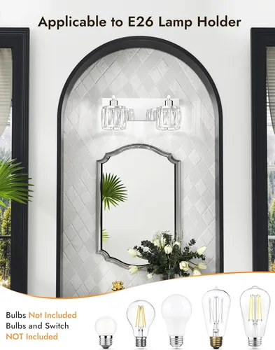 Miniatura 3 de VOLISUN Luces de Tocador de Cristal - 2 Luces Modernas de Acero Inoxidable para Baño Sobre Espejo, Acabado Cromado - Certificado UL