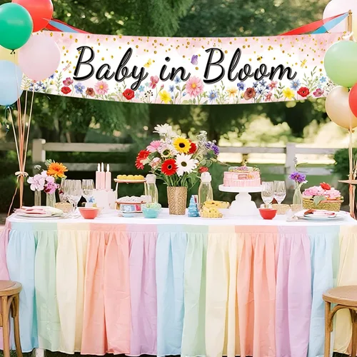 Miniatura 3 de Baby in Bloom - Cartel de baby shower, diseño floral de acuarela rosa coral, decoraciones de primavera para baby shower, grande de 70.8 x 13