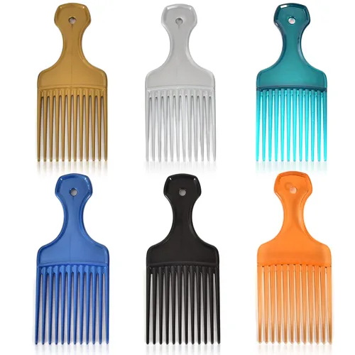 Paquete de 6 púas afro de dientes anchos para peinado rizado, peines afro de plástico de 6.3 pulgadas para mujeres y hombres (6 colores)