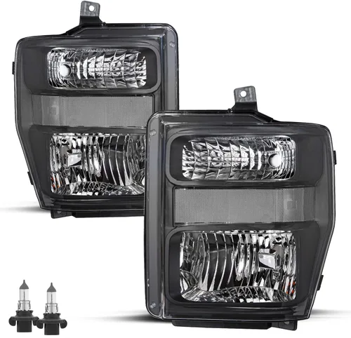 JSBOYAT Juego de focos delanteros de repuesto con bombillas para Ford F250 F350 F450 F550 Super Duty 2008-2010. Carcasa negra con reflector
