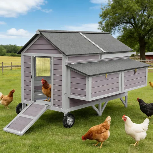 Miniatura 15 de Aivituvin Gallinero para 4-6 pollos/patos, gallinero de madera para exteriores, jaula grande para gallineros con dos cajas anidables (gris, AIR45)