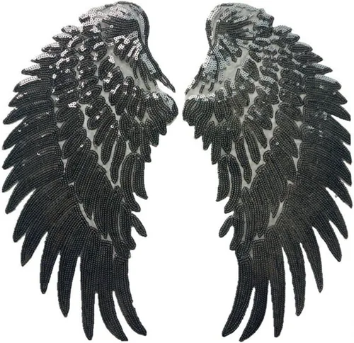 1 par de parches de lentejuelas con alas de ángel, alas de ángel doradas, parches para planchar para ropa, chaquetas, jeans, vestidos, sombreros,