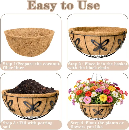 Miniatura 5 de EIMQUVW Macetas colgantes de metal para exteriores (paquete de 4, 12 pulgadas) cestas colgantes para plantas con cadena redonda de alambre