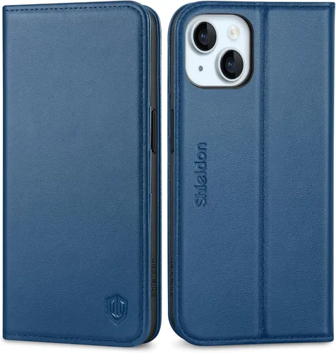 Miniatura 10 de SHIELDON Funda para iPhone 15 6.1" 2023, Funda Tipo Cartera de Cuero Genuino con [Soporte] [Tarjetero con Bloqueo RFID] [Magnética] Cubierta