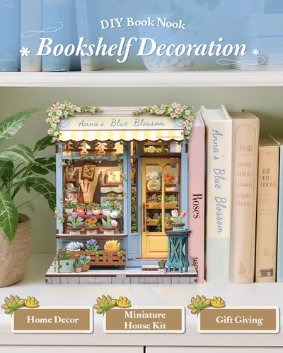 Miniatura 6 de CUTEBEE - Kit de rincón de libros - Kit de casa de muñecas en miniatura DIY para adultos, decoración de estantería de casa pequeña Booknook