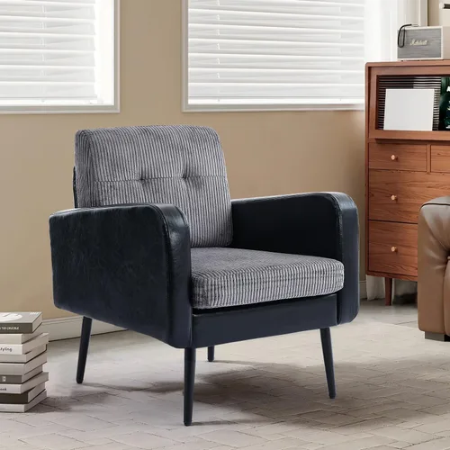 Miniatura 9 de Cómoda silla decorativa para sala de estar, silla de lectura moderna de mediados de siglo, con patas de metal, sillón tapizado para dormitorio
