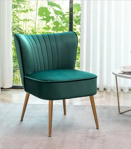 Miniatura 2 de Container Furniture Direct Silla moderna de terciopelo para sala de estar, dormitorio o entrada, diseño elegante y cómodo sin brazos con patas
