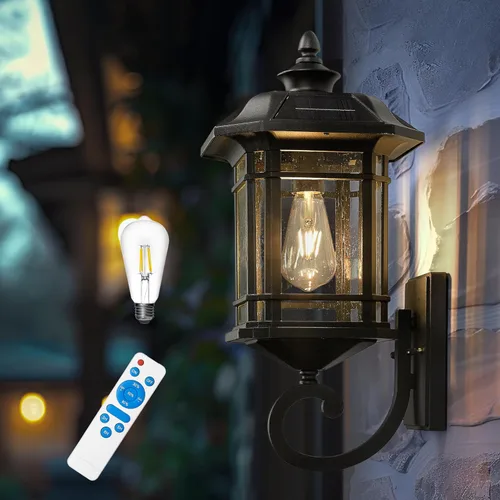 Miniatura 12 de Emliviar Luces de Farol de Pared para Exteriores, Lámpara de Aplique de Pared Exterior de 1 Luz, Acabado Negro con Vidrio Granulado Transparente