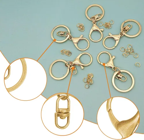 Miniatura 4 de 30 llaveros dorados con cierre de langosta para la fabricación de joyas, cierre de langosta de metal, clips de gatillo giratorios con cierres