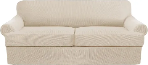 Miniatura 11 de Juego de fundas para sillas con cojines en T de 2 piezas, funda de sofá elástica para sillones y sillas con cojines en T