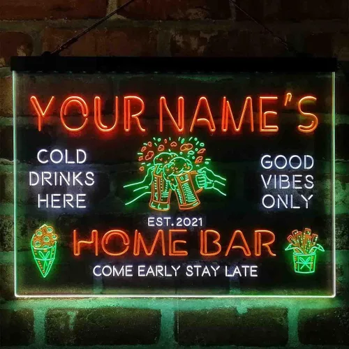 Miniatura 12 de Tazas de cerveza personalizadas, letrero de luz LED de neón tricolor, una decoración artística única grabada en 3D Nombre personalizado Fecha