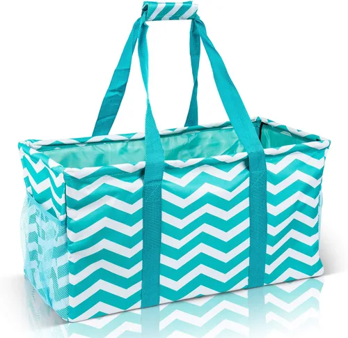 Miniatura 12 de Bolsa de utilidad extragrande Lucazzi - Cesta de lona rectangular plegable reutilizable con marco de alambre con dos bolsillos exteriores