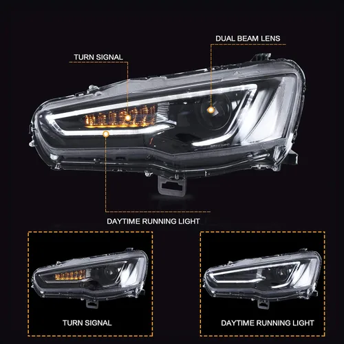 Miniatura 2 de VLAND Conjunto de faros delanteros aptos para Mitsubishi Lancer& EVO X 2008-2020 W/DRL, luz delantera LED con señal de giro secuencial, faro