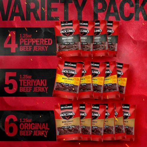 Miniatura 7 de Jack Link's Paquete variado de carne seca de res, incluye original, teriyaki y cecina picada, paquete de bocadillos de proteína a granel, buena