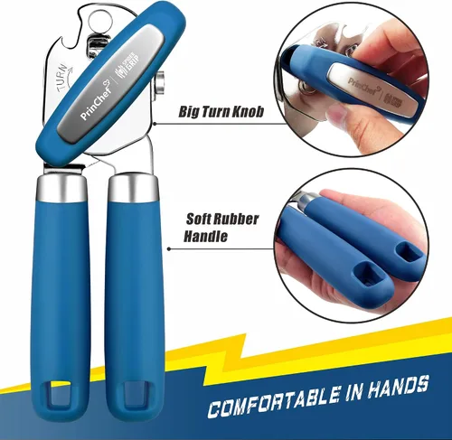 Miniatura 4 de PrinChef Abrelatas manual, abridor de botellas de lata con imán, sin problemas, elevación de la tapa, abrelatas de mano borde liso con hoja afilada