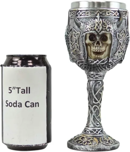 Miniatura 7 de Ebros - Calavera vikinga berserker con casco con cuernos de bisonte, copa de vino de 7 onzas con patrones de nudos celtas, taza de cáliz vintage