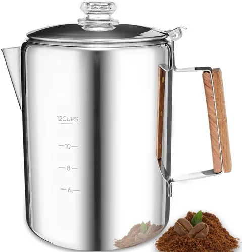 Miniatura 9 de MEREZA Cafetera de camping para estufa, cafetera, percolador, fogata, cafetera de acero inoxidable, cafetera para acampar al aire libre, hogar, 9