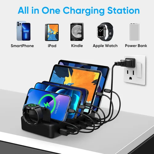 Miniatura 6 de Estación de Carga para Múltiples Dispositivos, CREATIVE DESIGN Estación de Carga USB 50W de 6 Puertos con Soporte para Apple Watch y 6 Cables