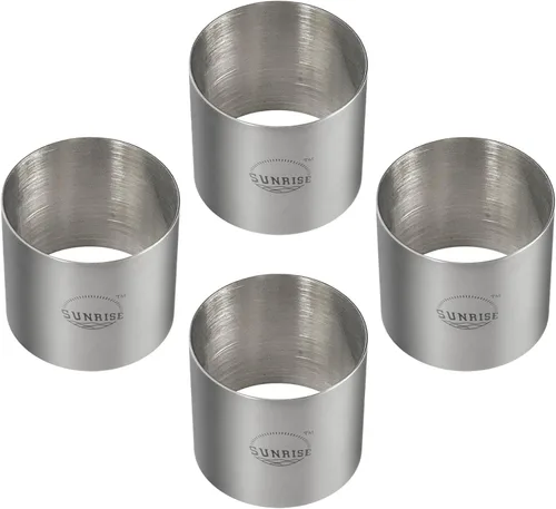 Paquete de 4 moldes de acero inoxidable para suministros de cocina Sunrise, 3 x 2.75 pulgadas (3 x 2.75 pulgadas)