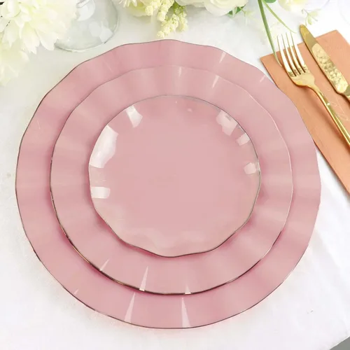 Miniatura 10 de Efavormart - Platos de cena de 11 pulgadas – Juego de 10 platos desechables redondos de plástico negro con borde dorado rizado – Vajilla elegante