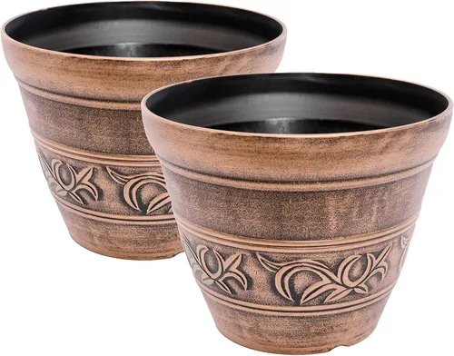 Corinthian Order Inspired Look maceta de plástico de 10 x 8 pulgadas para interiores, exteriores, jardín, patio, adornos de oficina, decoración del
