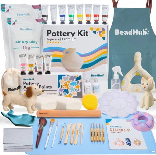 Kit de Cerámica para Principiantes, 4.4LBS (2kg) Arcilla de Secado al Aire para Adultos con Herramientas de Escultura, Pintura, Esmalte, Arcilla de