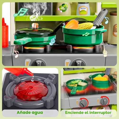 Miniatura 4 de Letapapa Juego de Cocina para Niños, Juguetes de Cocina con Sonido y Luz Realistas, Estufa de Cocina, Fregadero, Comida de Juego y Accesorios