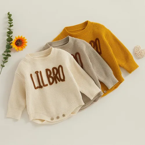 Miniatura 7 de Emmababy Suéter de punto grueso para bebé, sudadera bordada con letras bordadas de gran tamaño, traje de otoño