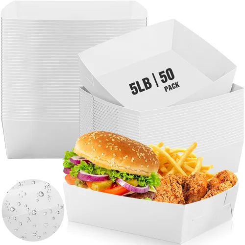 Miniatura 23 de Uiifan 50 bandejas de papel extra grandes de 5 libras desechables para alimentos, barco, nachos, bandejas para servir aperitivos, resistentes a