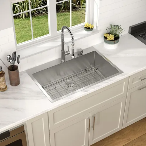 Miniatura 7 de Dcolora Fregadero de Cocina Empotrable de 30 Pulgadas Estación de Trabajo Calibre 16 Acero Inoxidable 304 Un Solo Tazón Montaje Superior, Esquina