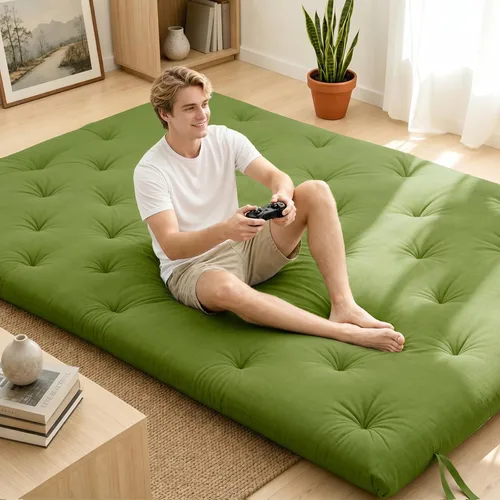 Miniatura 11 de Syrinx Colchón de Futón de Suelo Japonés Tamaño Individual 75"x39", Cama de Suelo Perezosa Plegable Engrosada para Adultos, Tumbona Enrollable