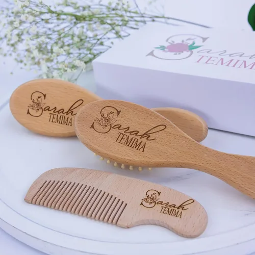 Miniatura 6 de Juego de cepillos de madera personalizados para bebé niña Juego de cepillo y peine de madera para bebé Regalo personalizado para bebés Regalo