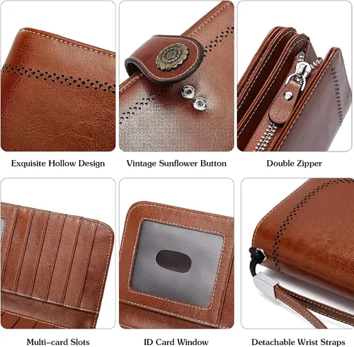 Miniatura 5 de BOSTANTEN Cartera de cuero genuino para mujer, de gran capacidad, cartera de mano, tarjetero con bloqueo RFID