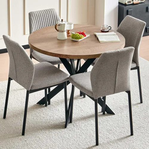 Miniatura 25 de Juego de 4 sillas de comedor de piel sintética marrón, cómodas sillas de cocina tapizadas sin brazos con patas de metal negro para sala de estar