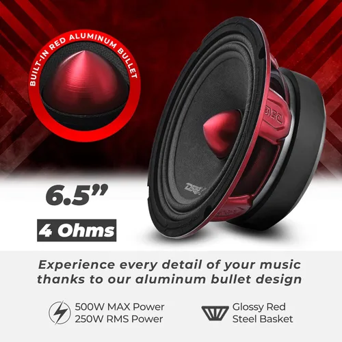 Miniatura 2 de Altavoz DS18 PRO de rango medio, cúpula en compresión de aluminio roja, altavoces de puerta de audio de alta calidad para auto o camión sistema