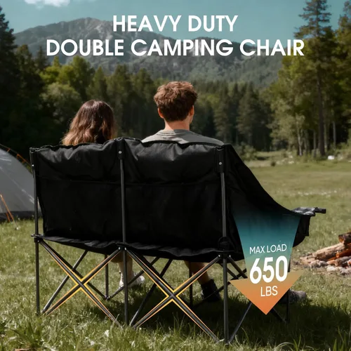 Miniatura 5 de Bolosy Silla de Camping Doble Acolchada Plegable Loveseat Silla de Campamento para 2 Personas Sillas de Jardín de Servicio Pesado Sillón de Camping