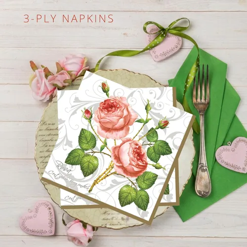 Miniatura 3 de Servilletas de papel de 20 unidades de 13 x 13 pulgadas, 3 capas, estampado de rosas de bebé, para arte, cena y fiesta, servilletas desechables