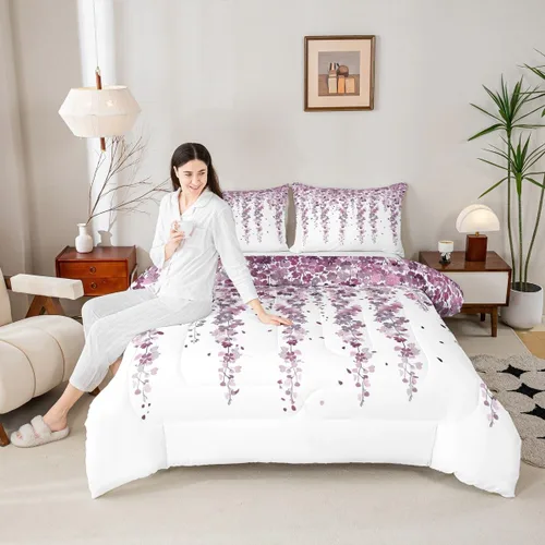 Castle Fairy Juego de edredón de flores de cerezo tamaño Queen para dormitorio de niños y niñas, edredón alternativo con 2 fundas de almohada, color