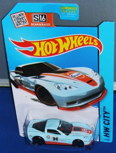 Hot Wheels, 2015 HW City, '09 Corvette ZR1 [Gulf Oil Light Blue and Orange] Vehículo fundido a presión # 12/250, escala 1:64
