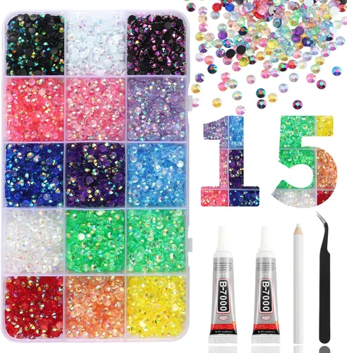 Miniatura 28 de 15000 diamantes de imitación con parte trasera plana para manualidades, cristales de colores mixtos de 0.118 pulgadas, gemas de resina con purpurina