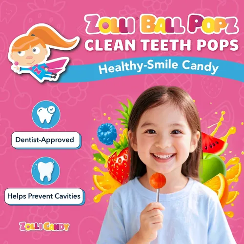 Miniatura 2 de Zolli Ball Popz Clean Teeth - Caramelos sin azúcar, sin colorantes, aptos para dieta keto y diabéticos, golosinas aprobadas por dentistas para niños